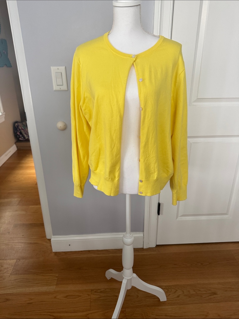 Lands' End Yellow Button-Front Cotton Cardigan